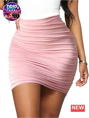High Waist Bodycon Mini Skirt Ruched Stretchy Slim Fit